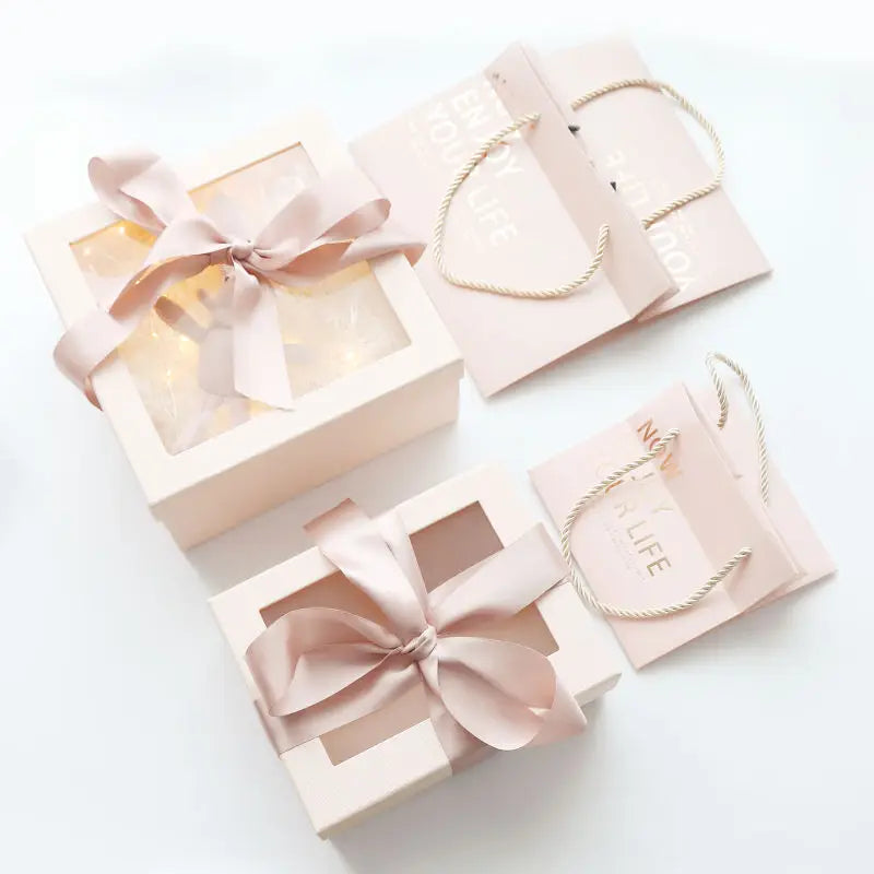 Two-Piece Clear PVC Window Gift Box Blank Grey Board with Ribbon Matte Finish UV Advantage Cardboard for Crafts