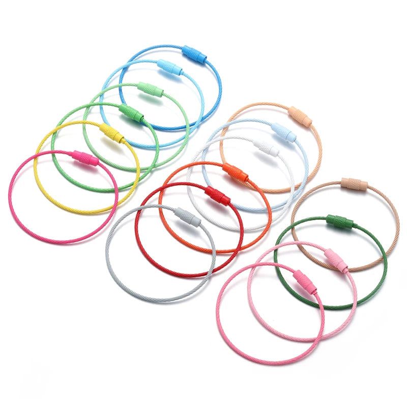 Stainless Steel Wire Keychain Ring Key Keyring Circle Rope Cable Loop Outdoor Camp Luggage Tag Screw Lock Gadget V167