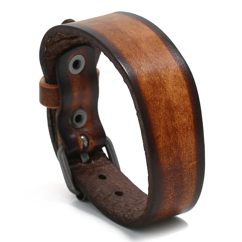 Direct Sales: European and American Vintage Cowhide Bracelet - Minimalist Genuine Leather Men's Wristband