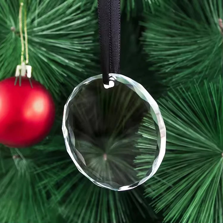 Factory Customized Round Crystal Christmas Ornaments Custom Laser Engraving 3d logo for Christmas Tree Decoration
