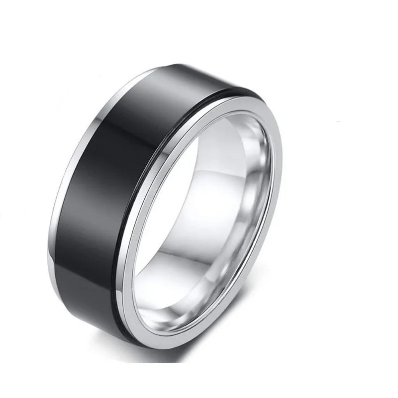 Exquisite Fashionable Stainless Steel Men's Black Ring Trend Rotating Ring for Boys Men Ideal Gift