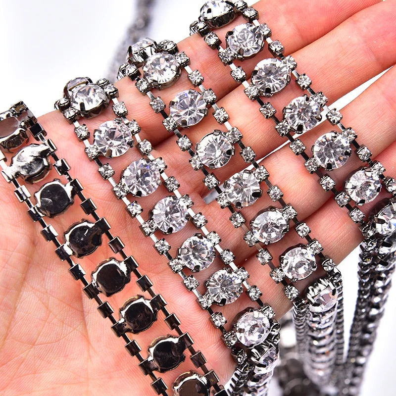 1.2cm Glass Crystal Trim Applique Fancy Metal Rhinestone Cup Chain for Wedding Dress Garment Shoes Bags