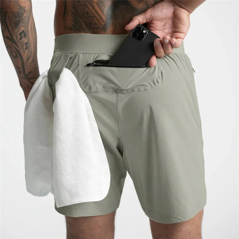 2023 Summer New Gym Jogging Exercise Shorts Men's Sports Fitness Quick-drying Multiple Pockets Running Shorts