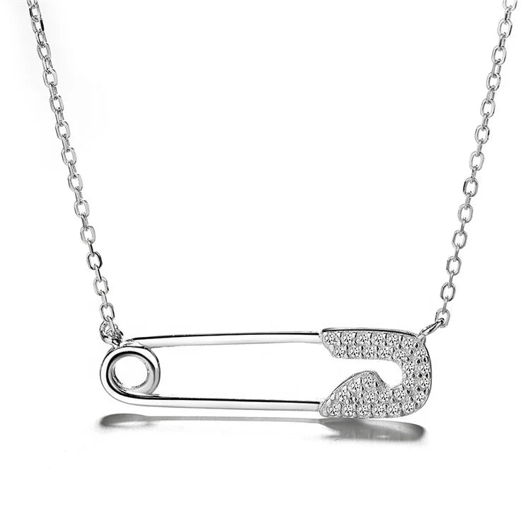 Fine Jewelry 925 Sterling Silver Pin Necklace Rose Gold Plated Necklace for Girls
