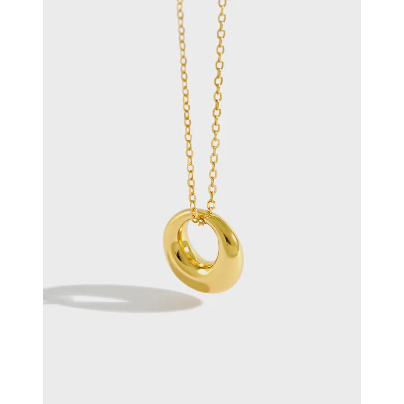 INS Minimalist Gold Plated Geometric Round Circle Pendant Necklaces S925 Sterling Silver Circle Charm Necklace for Women