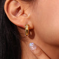 Trendy Gold Plated Stainless Steel CZ Earrings Fashionable C Shape Chunky CZ Thick Stud Wedding Gift for Women