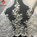 2023 Beaded Embroidery Lace Sequins White Fabric High Quality Beaded Lace Fabrics for African Wedding
