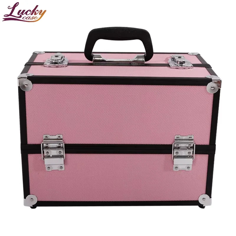Pro Portable Women Makeup Train Case Aluminum Cosmetic Case With Trays Organizer Makeup Suitcase for Makeup Artist