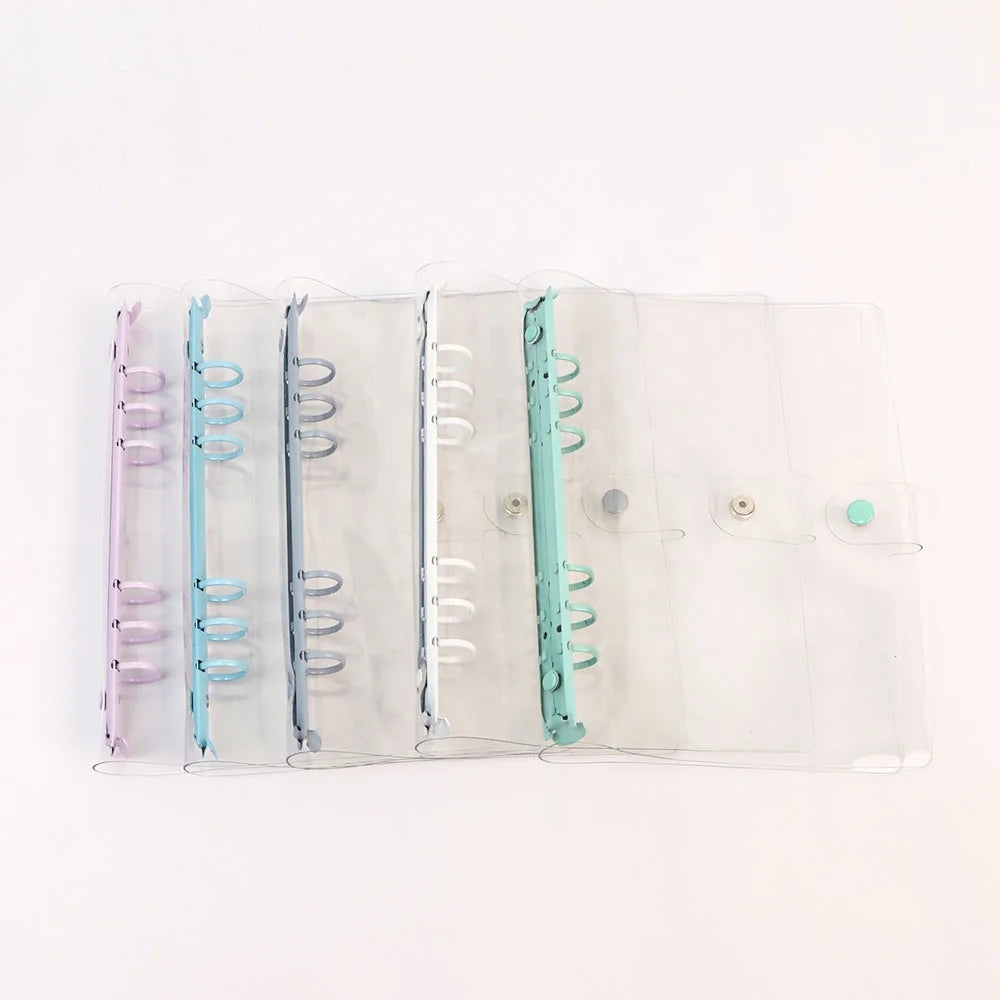 Personal A5 A6 Size 6-ring Pocket Size clear Binder Covers Transparent Soft Pvc Notebook Round Ring Binder Cover Protector Snap
