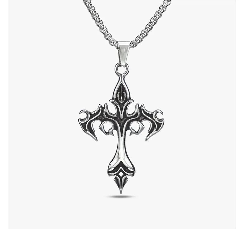Stainless Steel Necklace Flame Vintage Cross Cast Men's Vintage Pendant Necklace Accessories