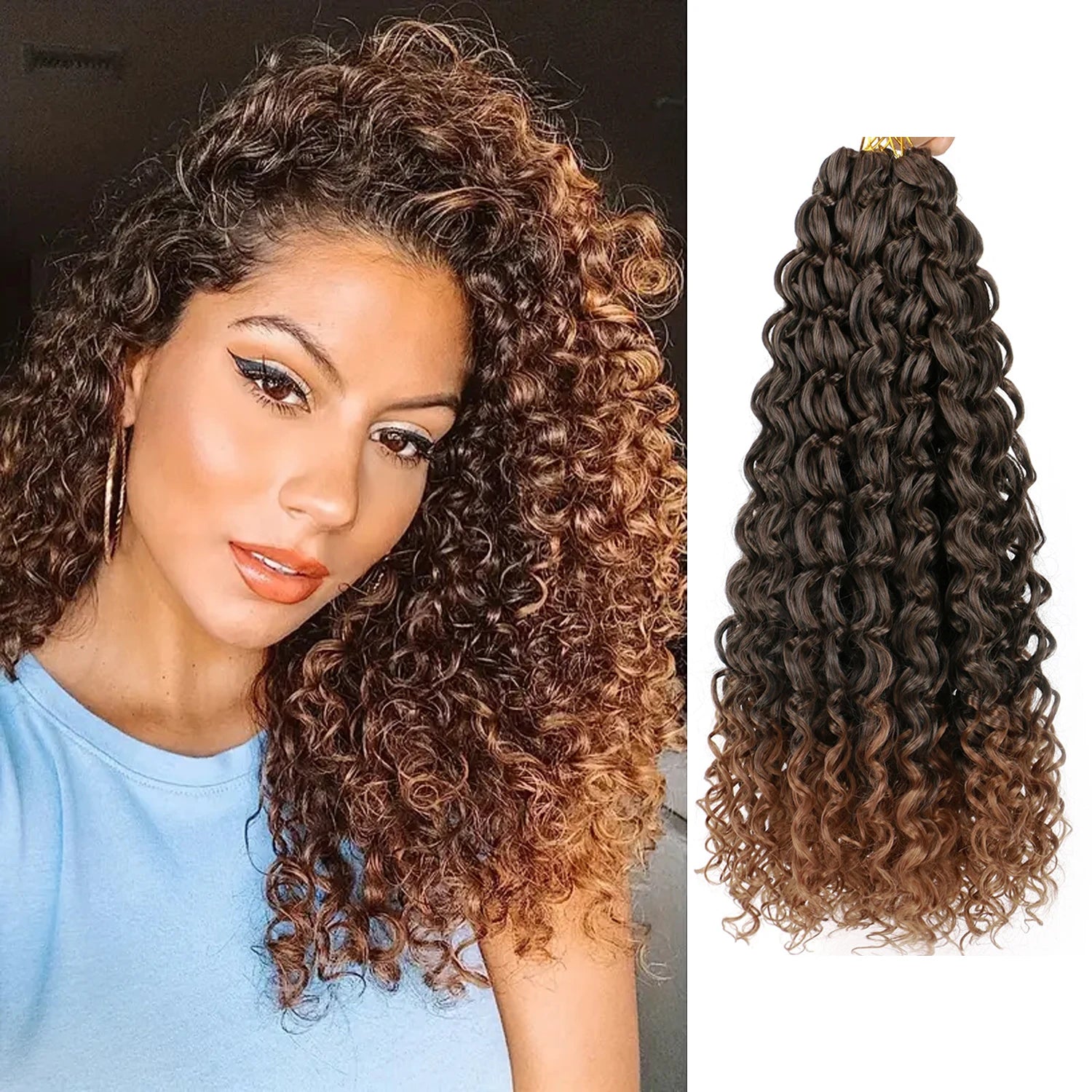 GoGo Curl Crochet Hair for Black Women Ombre Brown Short Beach Curl Synthetic Deep Twist Crochet Hair Extensions