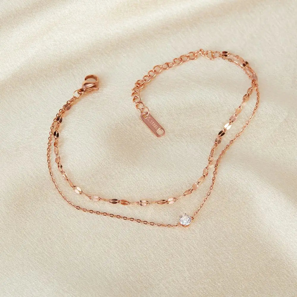Wholesale Waterproof Rose Gold Plated Bracelet for Women Double Layer Lip Chain Fashion Stainless Steel Link Chain Bracelet