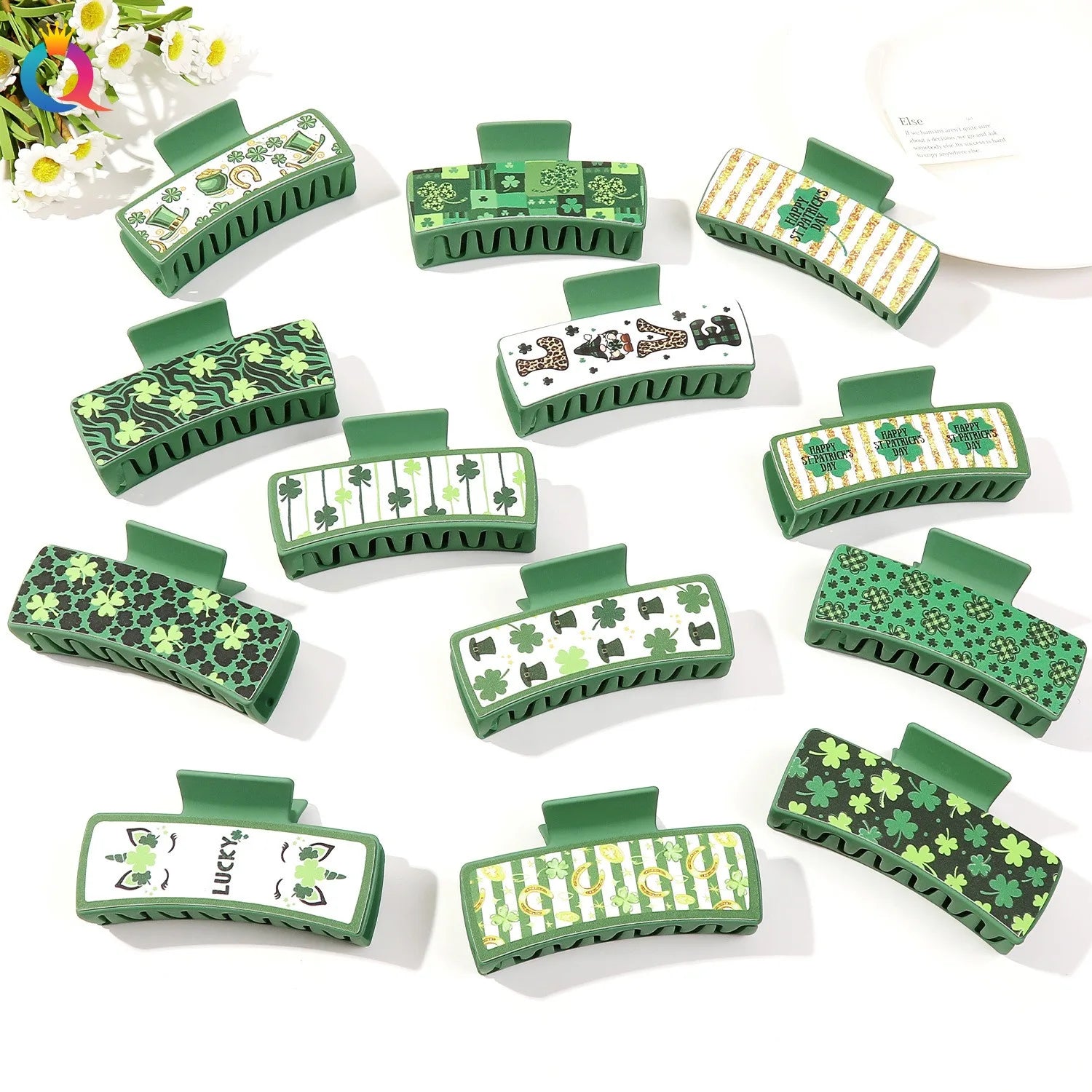 QIYUE Irish PU 10.5 CM Square Shark Clip Leather Hair Clips St. Parker's Day Hair Accessories