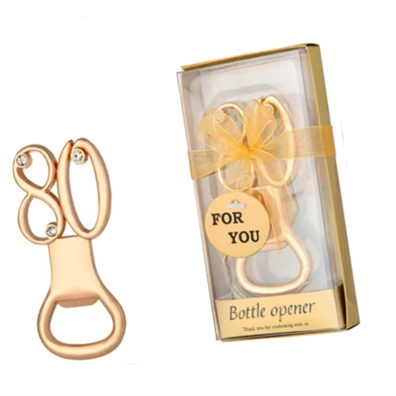 HXY Golden Modern 80th Birthday Souvenir Zinc Alloy Eco-Friendly Beer Bottle Opener for Anniversary Wedding Engagement Party
