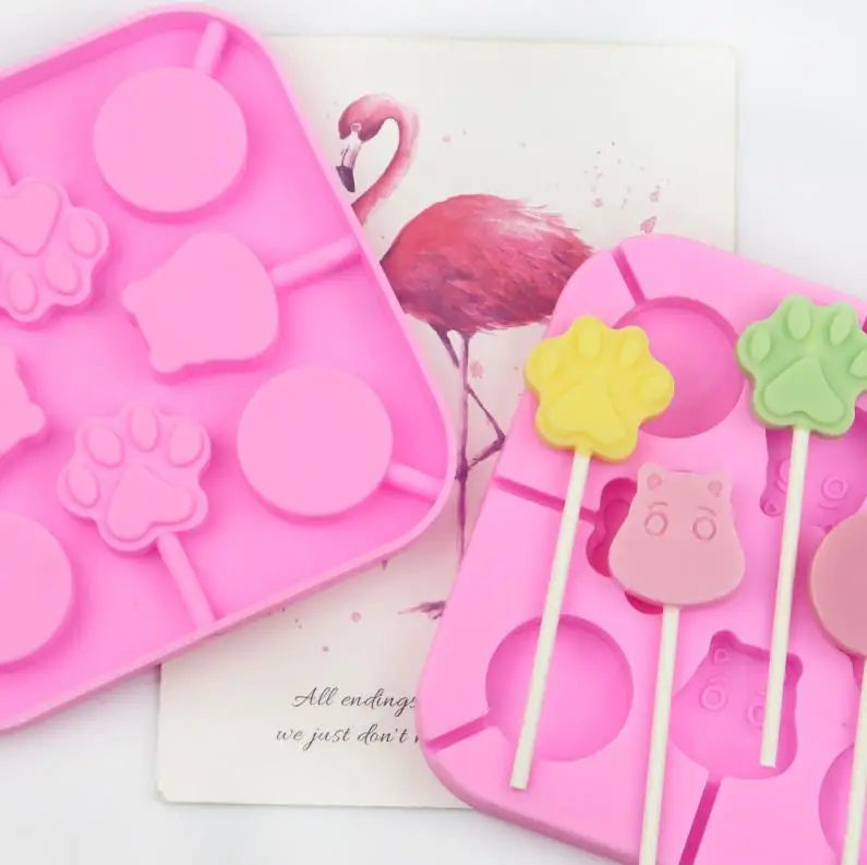 8 Cavity Lollipop Mold Hard Candy Silicone Chocolate Lollipop Molds Cats Paw and Bear Head Shape Resin Mold