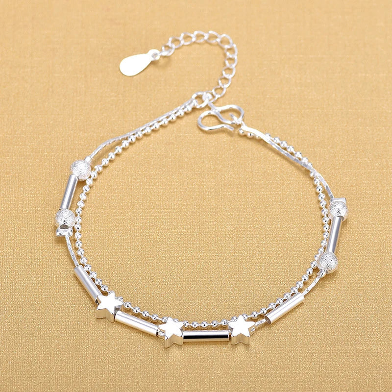 Silver Color Ball Chain Women Handmade Strand Star Beads Beaded Bracelets