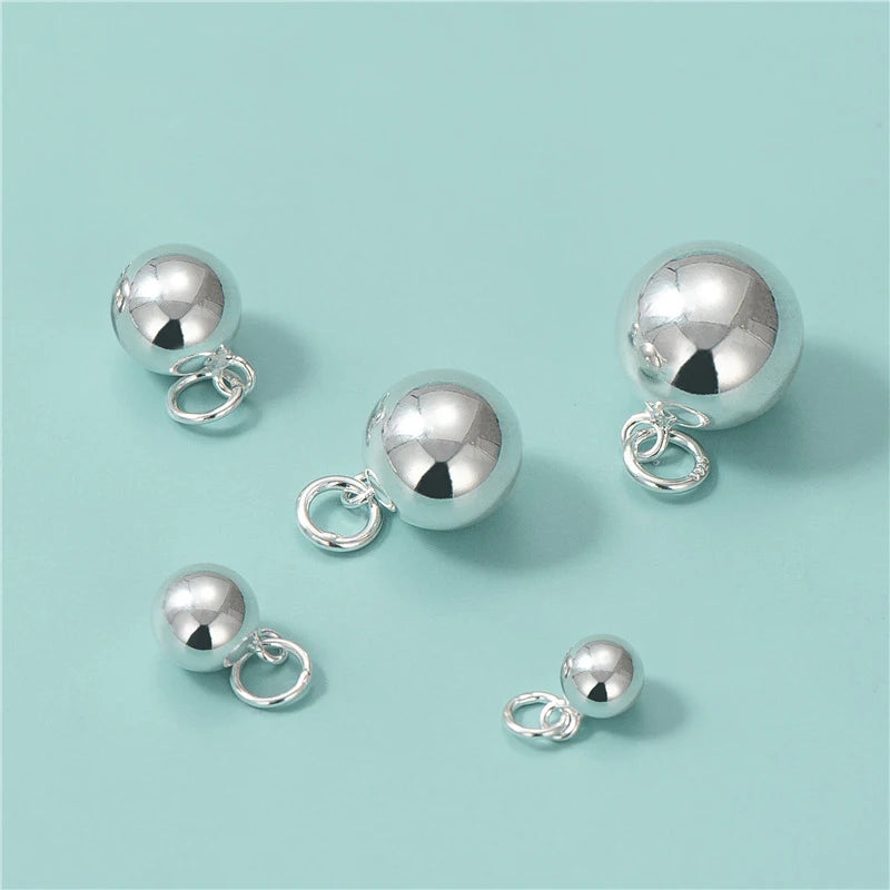 6mm 8mm 10mm 12mm 14mm Sterling Silver Round Ball Drop Charm Pendant Dangle With Loop 925 Sterling Silver Tiny Drop Beads