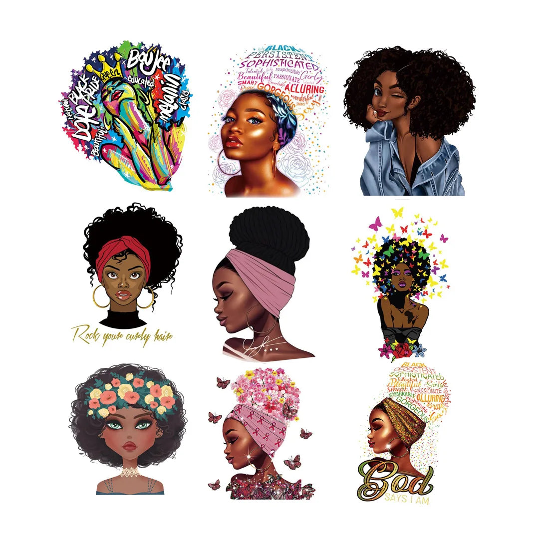 Black Afro UV DTF Cup Wraps for Cups Tumblers Mugs PCPersonal Decorative Decals for Cups Mugs