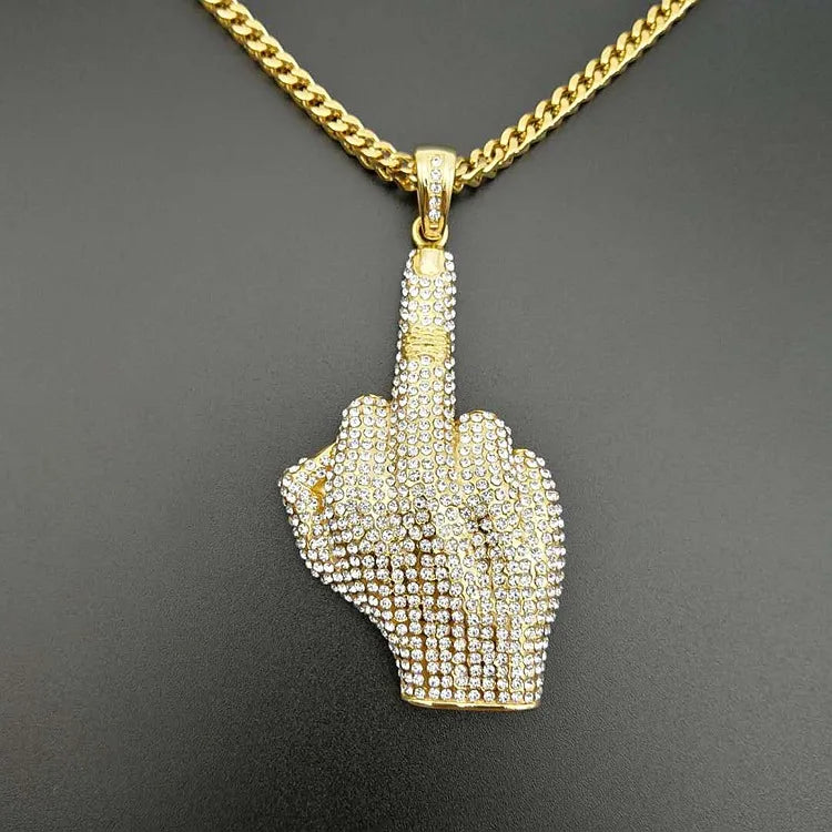 GZYS JEWELRY Hot Selling Diamond Crystal Rap Hip Hop Jewelry Mens Middle Finger Pendant Chain Stylish