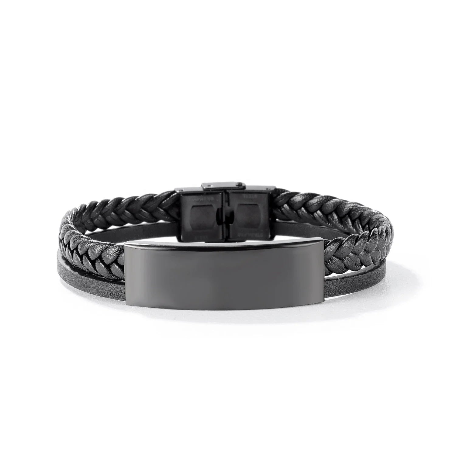 MECYLIFE Black Micro Fiber Leather Bracelet Mens Fashion Stainless Steel Personalized Bracelet Braided Bracelets