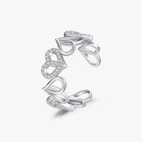 Classic Simple Fine Jewelry Anniversary Gift 925 Sterling Silver Fashion Hearts Adjustable Ring for Women