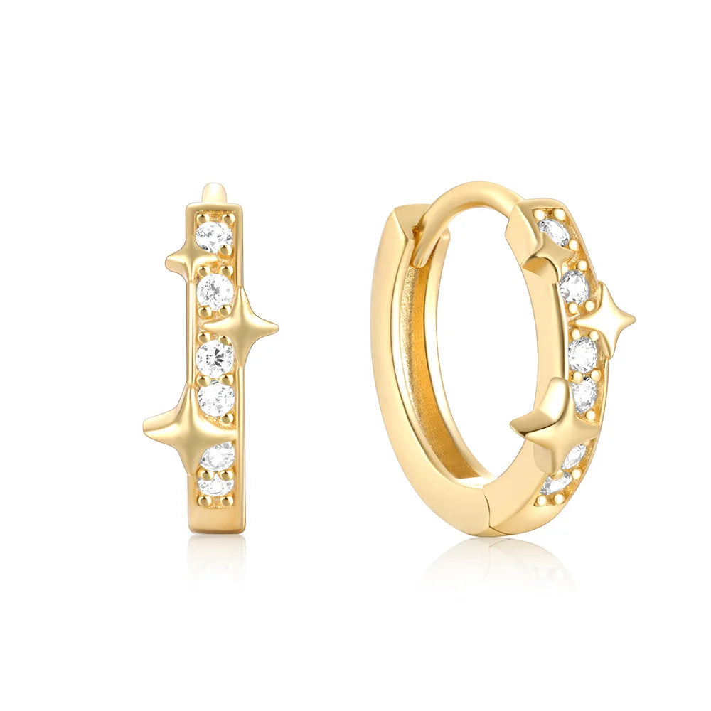 Fashion Jewelry 925 Sterling Silver Earrings Star Diamond Zircon Gold Plated Hoop Earring for Women