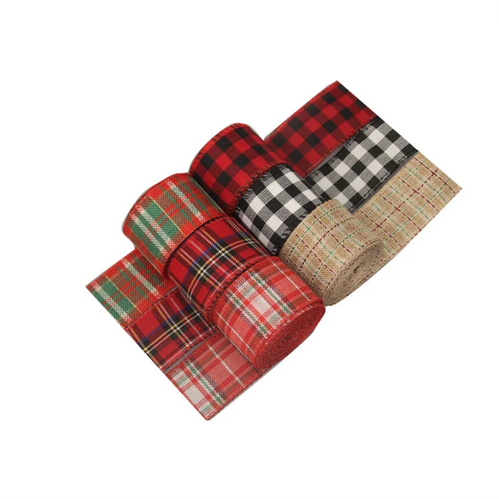 Christmas Wire Edge Ribbon Wrapping Ribbon for Christmas Crafts DecorationFloral Bows Craft1.6/2.0/2.4 Inches 6m/roll