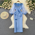 Wholesale 2025 Autumn New Style Stylish Lantern Long Sleeved Square Neck Waist Ruffled Edge Women's Dress