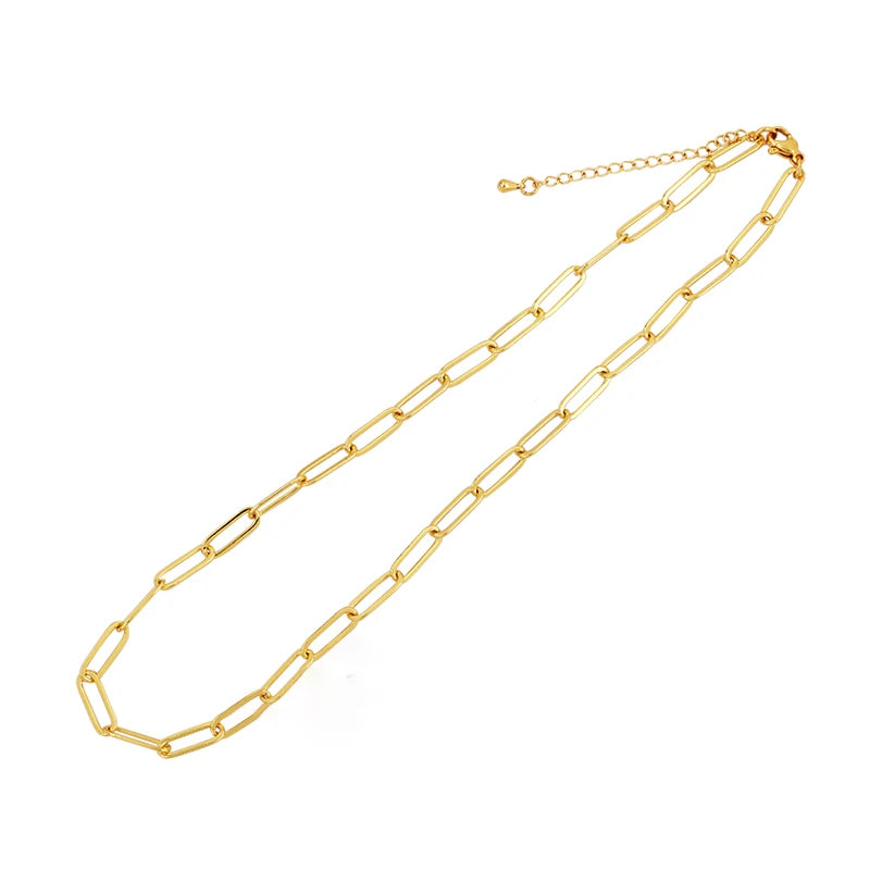 18K Real Gold Plated Necklace  40cm 16'' Inches Length  Thin Oval Paper Clip Shape Jewelry Findings Supplies