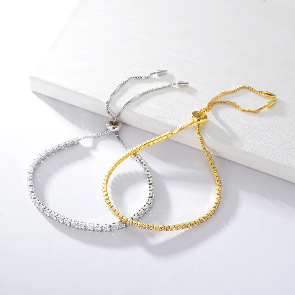 Great Quality 925 Sterling Silver Chain 2mm/3mm Very Shiny Zirconia Tennis Bracelet No Tarnishing