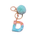 Pompom Letter Keychain English Alphabet Keyring Glitter Gradient Resin Accessory Women Handbag Charms