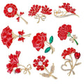 SC Factory Spot Luxury Rhinestone Brooch Pin Scarf Dress Accessories Brooches Women Dinner Party Red Poppy Rose Flower Brooch