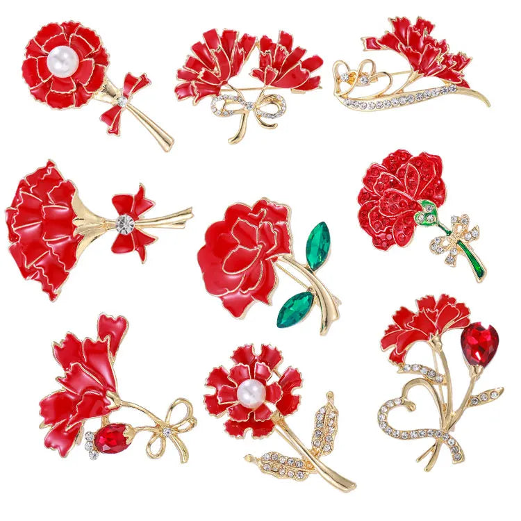 SC Factory Spot Luxury Rhinestone Brooch Pin Scarf Dress Accessories Brooches Women Dinner Party Red Poppy Rose Flower Brooch