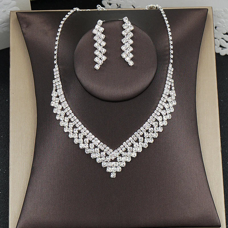 Banquet Jewelry Necklace Exquisite Full Diamond Collar Wedding Necklace Earrings Set