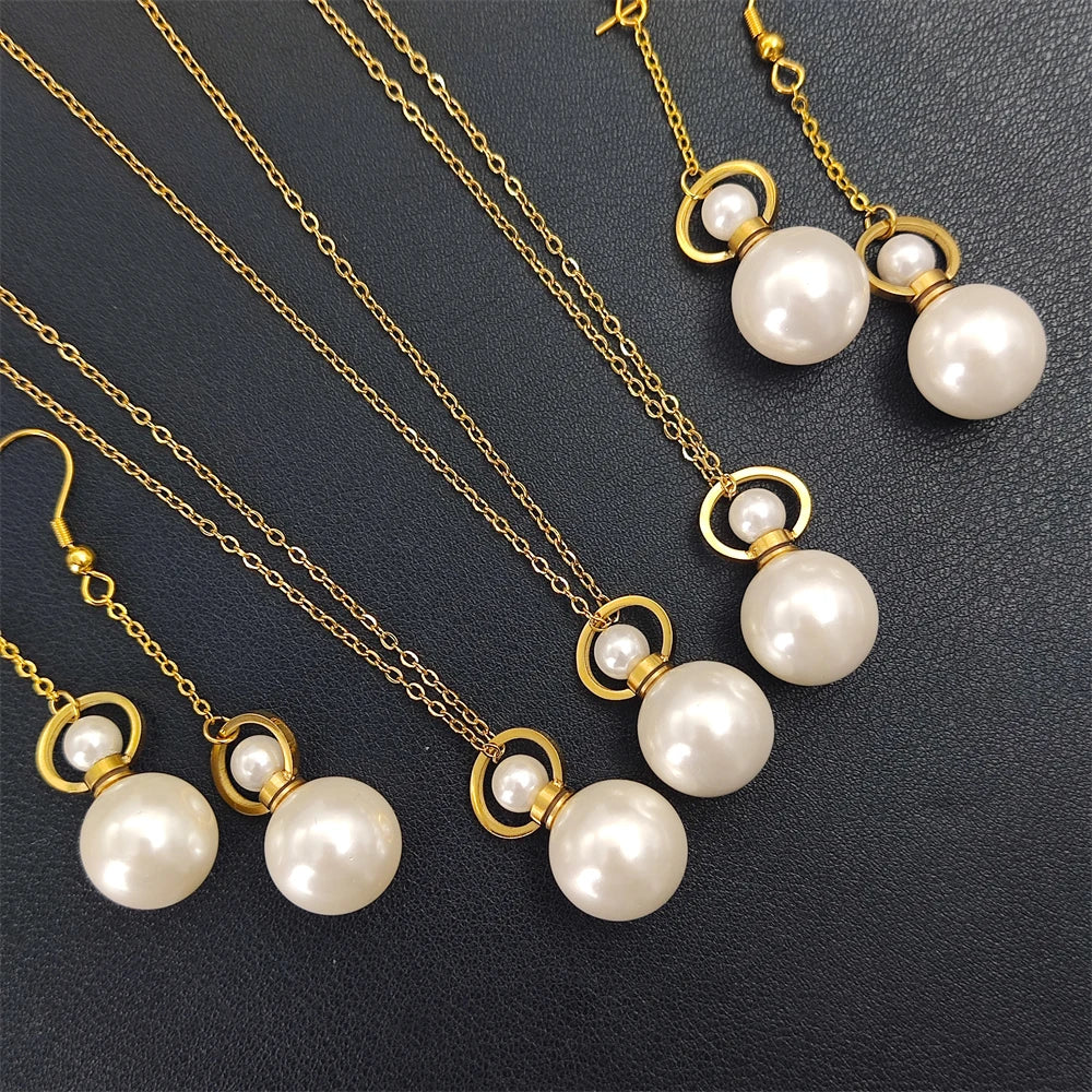 Wholesale Pearl Hawaiian Jewelry Sets Can Open Perfume Essential Oil Bottle Gold Plated Necklace Earrings Set for Women Girls