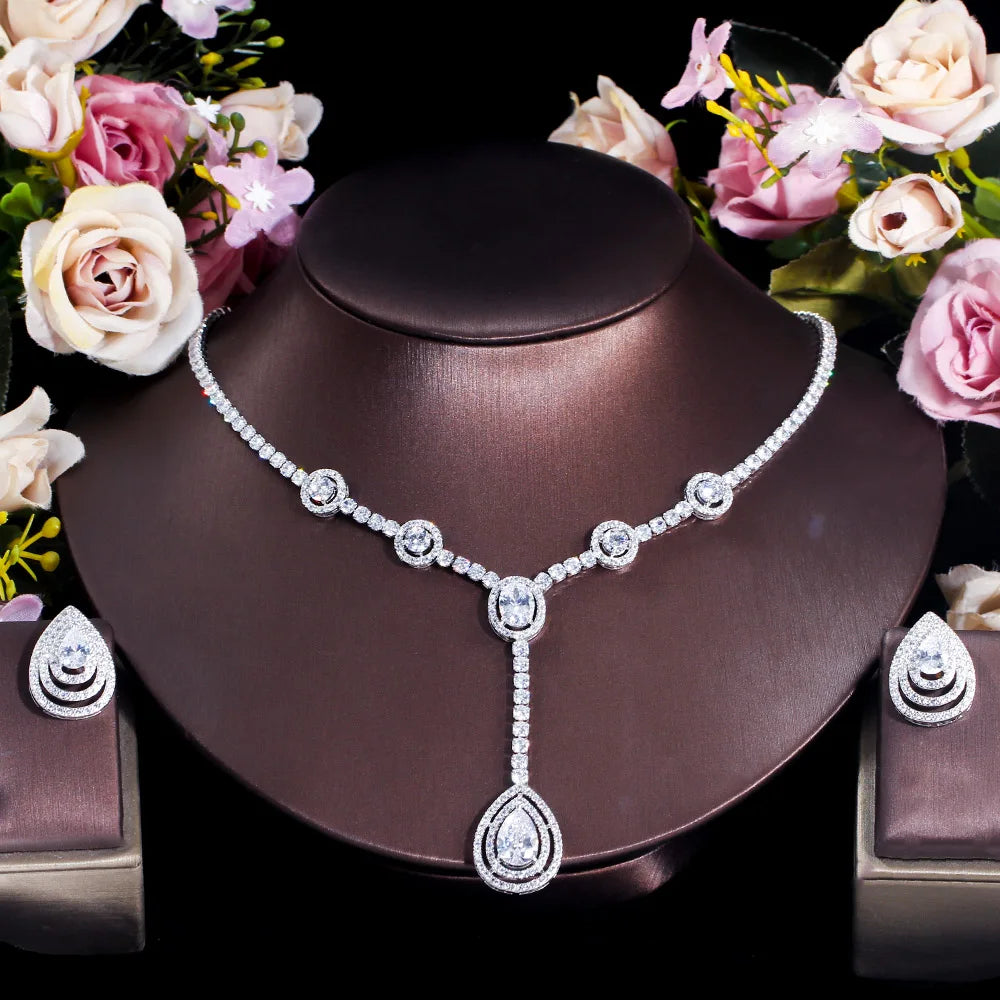 Top Quality Water Drop Emerald Green Cubic Zirconia Women Jewelry Set for Wedding Party Bridesmaid Gift Engagement Accessories