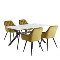 Luxury Ceramic Dining Set for 4-6 | Modern Metal Base & Fabric Upholstered Chairs