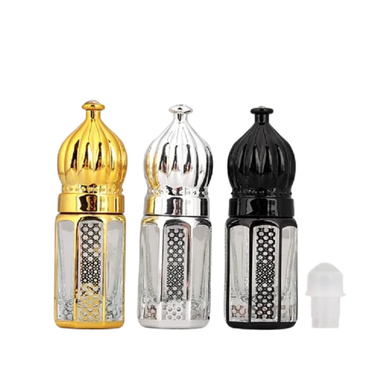 3ml 6ml 12ml Luxury Roll on Bottle Arabic Empty Essential Oil Vials Luxury Silver Gold Black Glass Roller Perfume Bottles