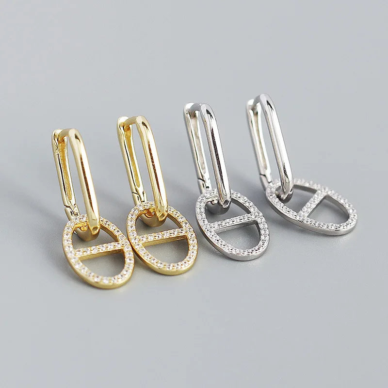 European 18k Gold Plated S925 Sterling Silver Cubic Zirconia Cz Pig Nose Pendant Clip on Diy Earrings