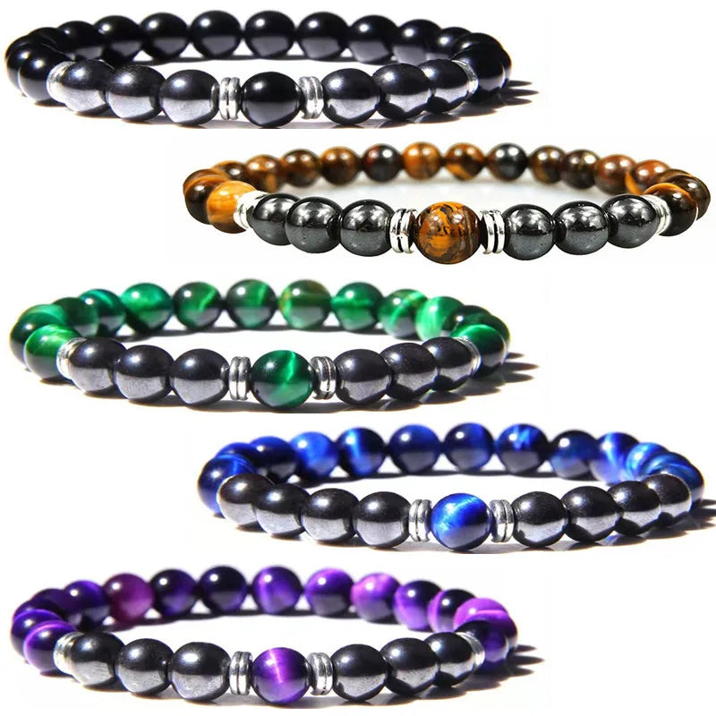 European Beauty 8mm Gold Magnet Yellow Tiger Eye Stone Men's Single Circle Beaded Classic Gift Bracelet Creative Bead Pattern