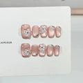 Handmade 3D Flower Design ABS Nails Cat Eye Gel Short Square Press-On Nails Reusable French Art Style Nail Tips