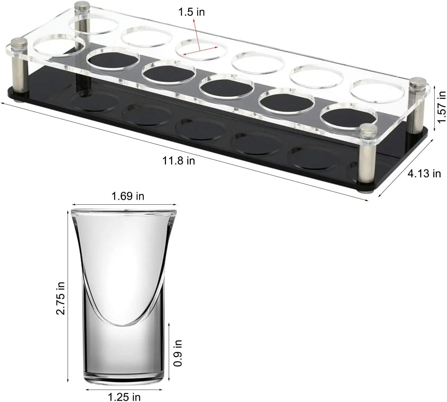 12 Set Shot Glass with Acrylic Cup Holder for Barware Kitchen Storage Liquor Tray Welcome Customized Shape