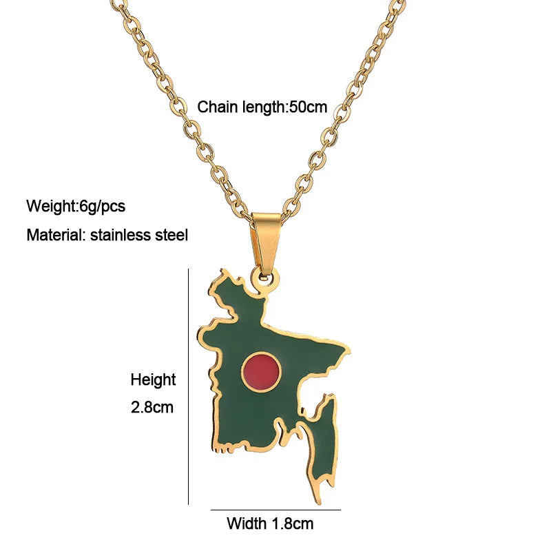 BINSHUO Wholesale Custom Stainless Steel Jewelry Drop Oil Bangladesh Nation Map Flag Men Pendant Charm Couples Necklace Women