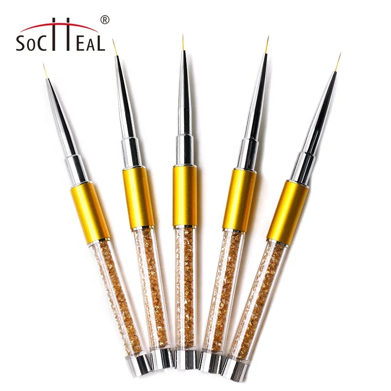 Custom Logo Nail Art Nylon Hair Rhinestone Acrylic Gold Metal Handle Durable Multifunctional Professional Nail Liner UV Gel