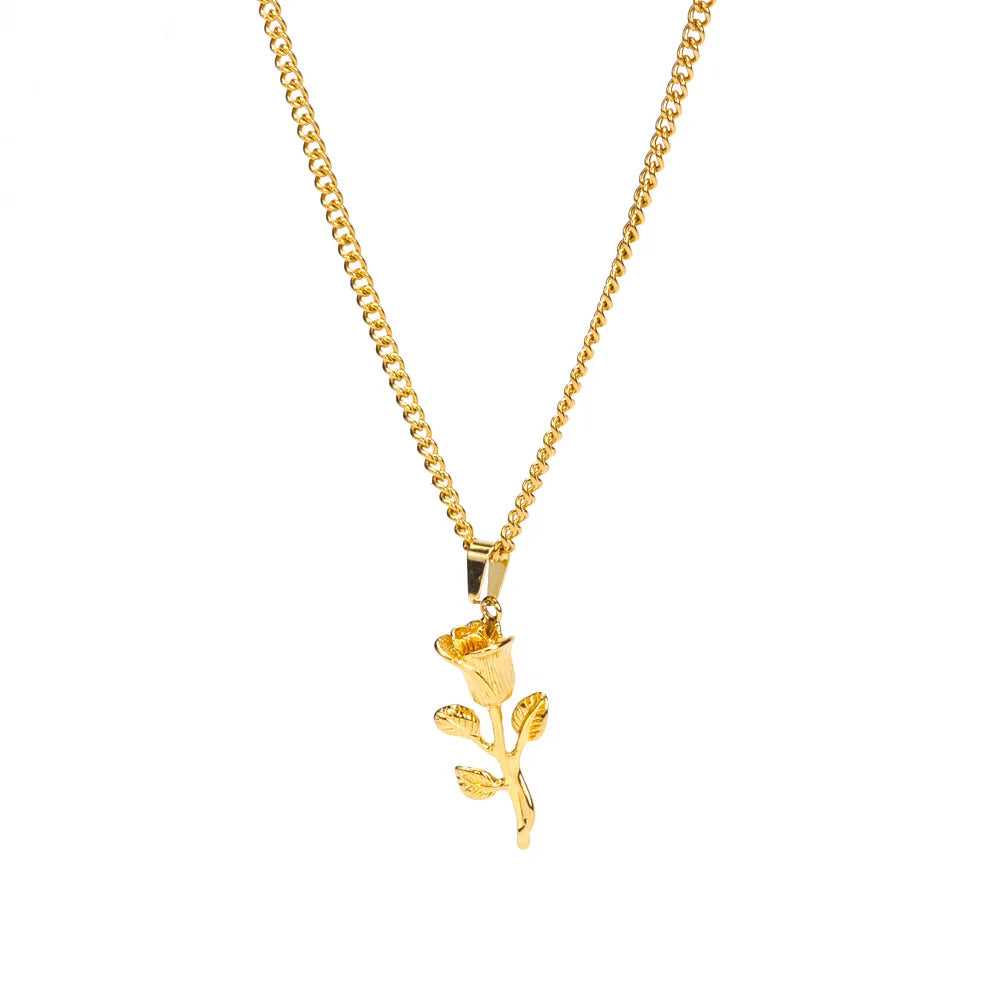Stainless Steel Jewelry Rose Flower Necklace 18k Gold Plated Stainless Steel Flower Necklace for Women