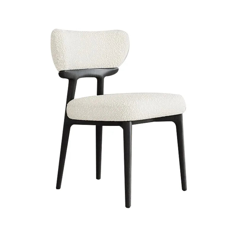 Luxury Mid Century Solid Wood Dining Chair Lamb's Wool Upholstered Scandinavian Design for Home Office or Warehouse