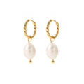 High Quality French Freshwater Pearl Twist Ring Earrings 18KPvd Gold-Plated Stainless Steel Wedding Fashion Jewelry Earrings