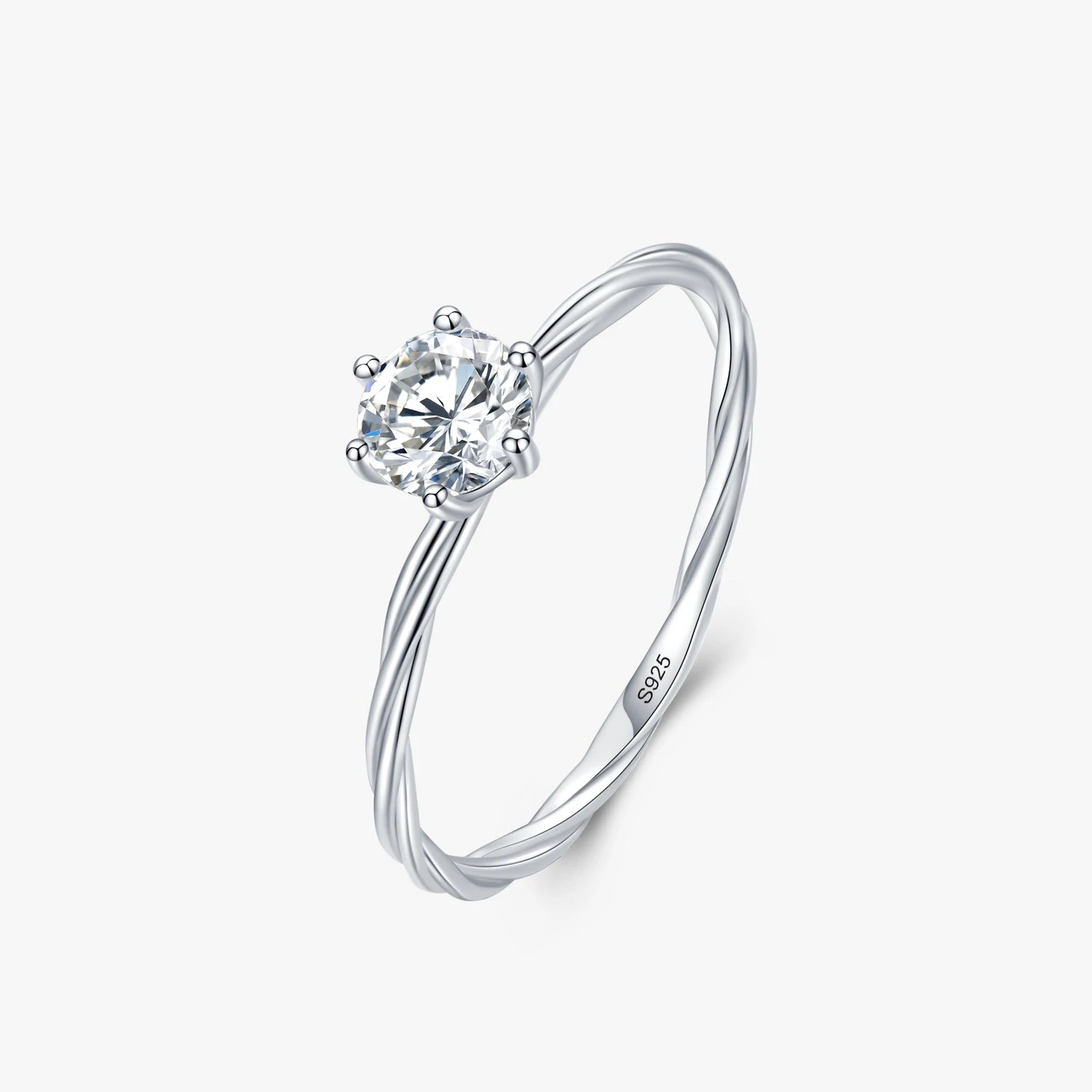 Ailmay Real 925 Sterling Silver Classic Simple Clear Zirconia Round Finger Ring for Fine Female Fashion Weddings Jewelry