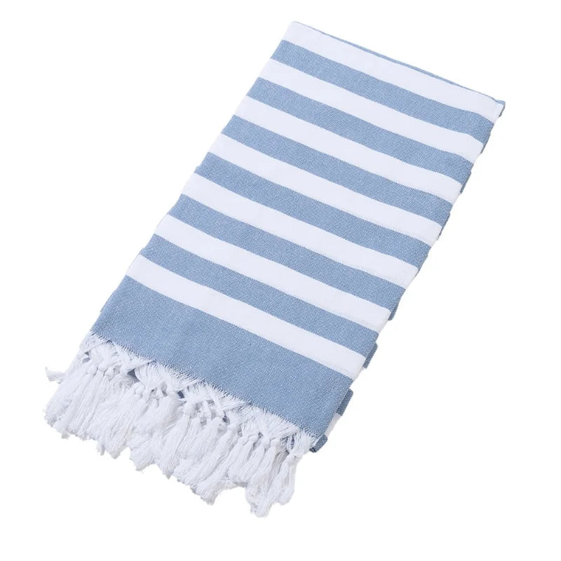 Custom Logo Printed 100% Cotton Striped Turkish Beach Towel for Adults Quick Dry Sand Free Tassel Eco-Friendly Wholesale