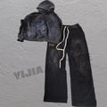 Custom Oversized Tracksuit Streetwear Sun Faded Striped Zip up Hoodie and Sweatpants Set Oversized Hoodie Set Men